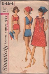 5494 1964 JR REVERSIBLE TENT DRESS, BRA,SHORTS PATTERN 9 30.5